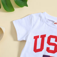 Load image into Gallery viewer, 2 Pieces Set Baby Kid Unisex Independence Day Letters Print T-Shirts And Solid Color Shorts Wholesale 23053146
