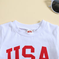Load image into Gallery viewer, 2 Pieces Set Baby Kid Unisex Independence Day Letters Print T-Shirts And Solid Color Shorts Wholesale 23053146

