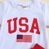 Load image into Gallery viewer, 2 Pieces Set Baby Kid Unisex Independence Day Letters Print T-Shirts And Solid Color Shorts Wholesale 23053146
