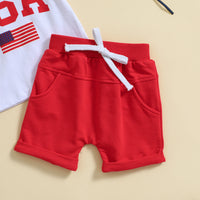 Load image into Gallery viewer, 2 Pieces Set Baby Kid Unisex Independence Day Letters Print T-Shirts And Solid Color Shorts Wholesale 23053146
