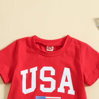 Load image into Gallery viewer, 2 Pieces Set Baby Kid Unisex Independence Day Letters Print T-Shirts And Solid Color Shorts Wholesale 23053146

