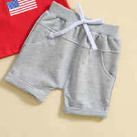 Load image into Gallery viewer, 2 Pieces Set Baby Kid Unisex Independence Day Letters Print T-Shirts And Solid Color Shorts Wholesale 23053146
