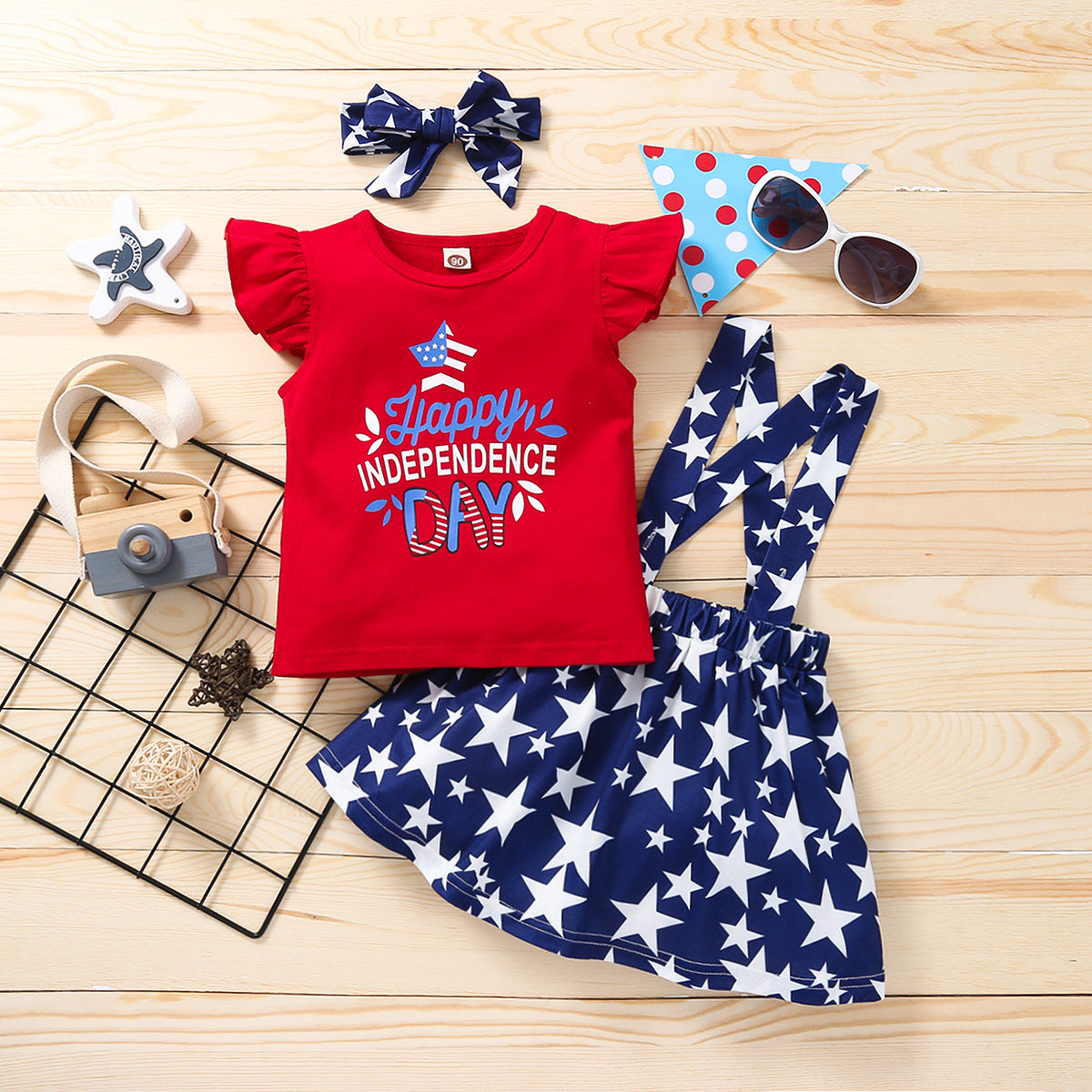 2 Pieces Set Baby Kid Girls Independence Day Letters Print Tank Tops And Star Skirts Wholesale 23053147