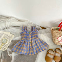 Load image into Gallery viewer, 2 Pieces Set Baby Kid Girls Color-blocking Checked Tank Tops And Shorts Wholesale 230712114
