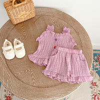 Load image into Gallery viewer, 2 Pieces Set Baby Kid Girls Solid Color Tank Tops And Shorts Wholesale 230712126
