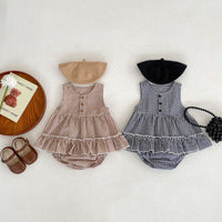 Load image into Gallery viewer, 2 Pieces Set Baby Kid Girls Checked Tank Tops And Shorts Wholesale 230712152
