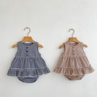 Load image into Gallery viewer, 2 Pieces Set Baby Kid Girls Checked Tank Tops And Shorts Wholesale 230712152
