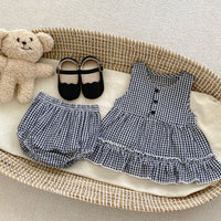 Load image into Gallery viewer, 2 Pieces Set Baby Kid Girls Checked Tank Tops And Shorts Wholesale 230712152
