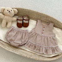 Load image into Gallery viewer, 2 Pieces Set Baby Kid Girls Checked Tank Tops And Shorts Wholesale 230712152
