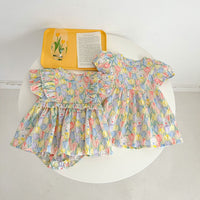 Load image into Gallery viewer, Baby Kid Girls Flower Cartoon Print Rompers Dresses Wholesale 230712156
