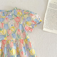 Load image into Gallery viewer, Baby Kid Girls Flower Cartoon Print Rompers Dresses Wholesale 230712156
