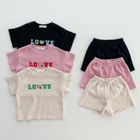 Load image into Gallery viewer, 2 Pieces Set Baby Kid Girls Boys Letters Cartoon T-Shirts And Solid Color Shorts Wholesale 230712165
