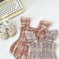 Load image into Gallery viewer, Baby Girls Checked Rompers Wholesale 230712187
