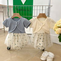 Load image into Gallery viewer, 2 Pieces Set Baby Girls Solid Color Print Jackets Outwears And Flower Rompers Wholesale 230712196
