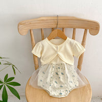 Load image into Gallery viewer, 2 Pieces Set Baby Girls Solid Color Print Jackets Outwears And Flower Rompers Wholesale 230712196
