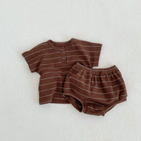 Load image into Gallery viewer, 2 Pieces Set Baby Kid Girls Boys Striped T-Shirts And Shorts Wholesale 23071230

