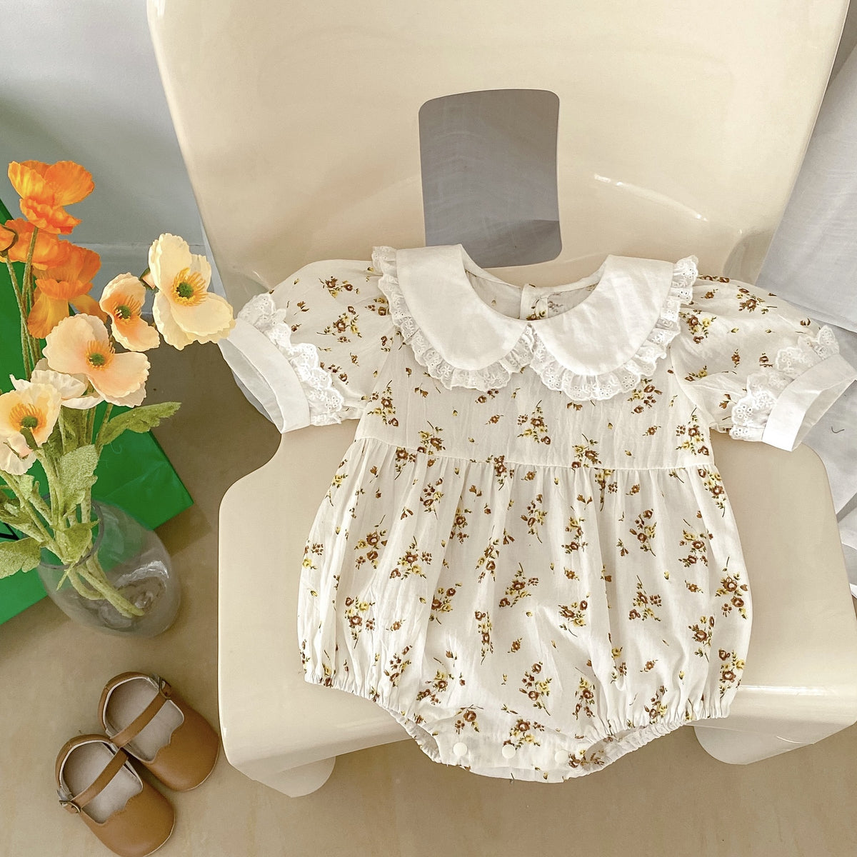 Baby Girls Flower Print Rompers Wholesale 23071254