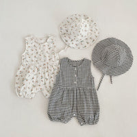 Load image into Gallery viewer, Baby Girls Flower Checked Rompers Wholesale 23071276
