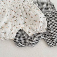 Load image into Gallery viewer, Baby Girls Flower Checked Rompers Wholesale 23071276
