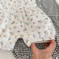 Load image into Gallery viewer, Baby Girls Flower Checked Rompers Wholesale 23071276
