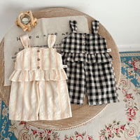 Load image into Gallery viewer, 2 Pieces Set Baby Kid Girls Checked Tank Tops And Pants Wholesale 23071299
