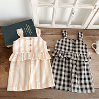 Load image into Gallery viewer, 2 Pieces Set Baby Kid Girls Checked Tank Tops And Pants Wholesale 23071299
