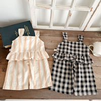 Load image into Gallery viewer, 2 Pieces Set Baby Kid Girls Checked Tank Tops And Pants Wholesale 23071299

