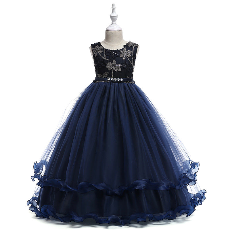 Kid Girls Solid Color Embroidered Dressy Princess Dresses Wholesale 23080301