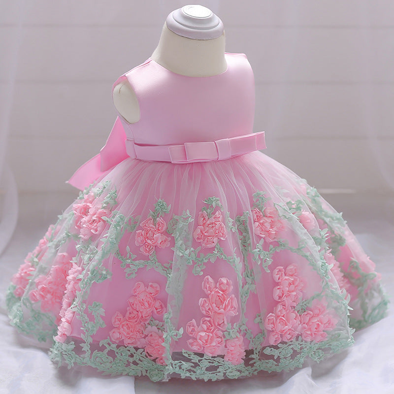 Baby Girls Solid Color Flower Dressy Princess Dresses Wholesale 23080306