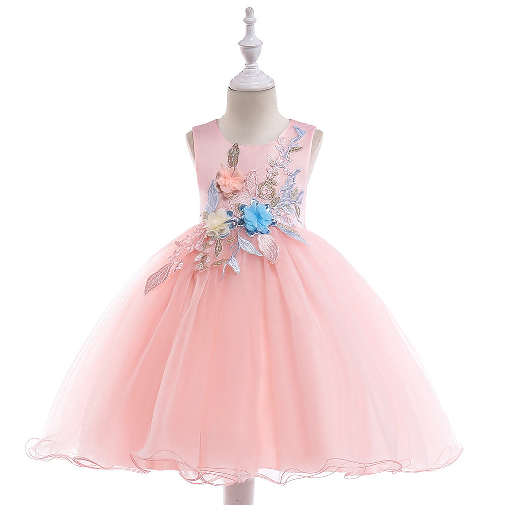 Kid Girls Solid Color Embroidered Dressy Princess Dresses Wholesale 23080313