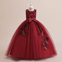 Load image into Gallery viewer, Kid Girls Solid Color Bow Embroidered Dressy Princess Dresses Wholesale 230803131
