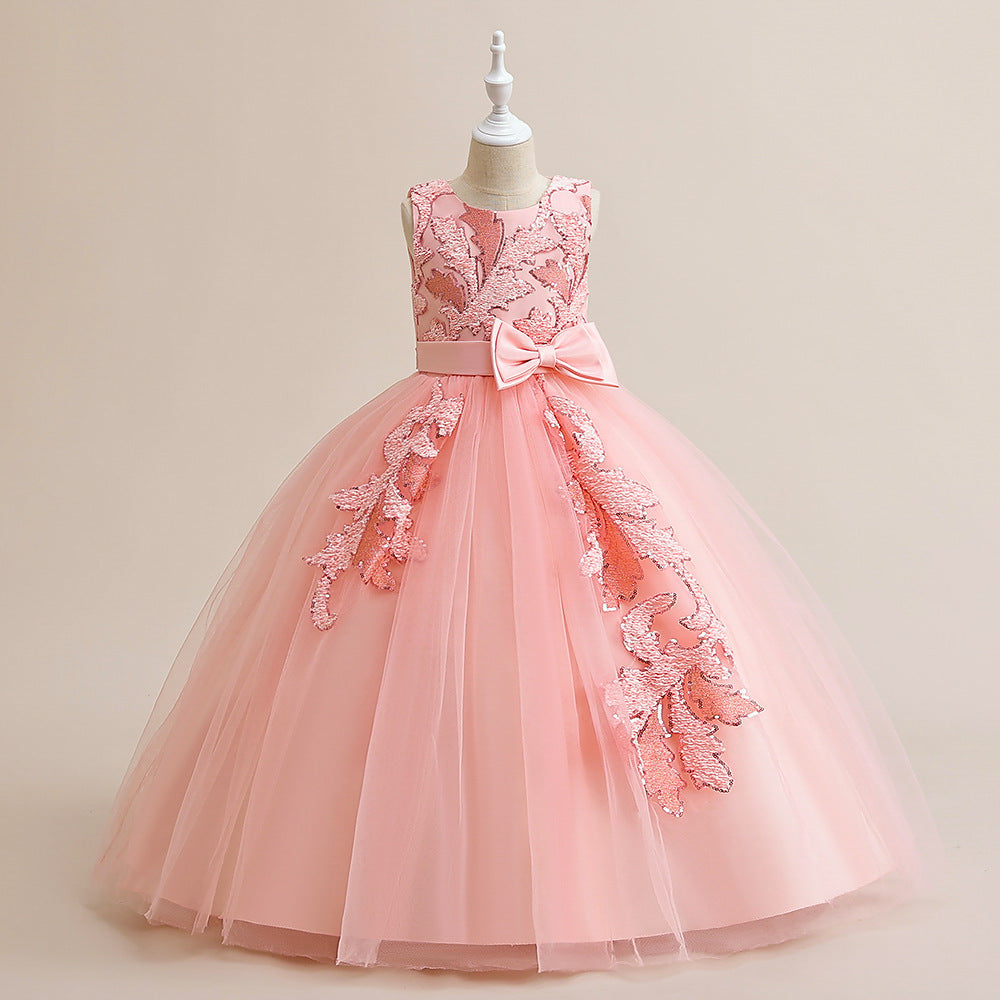 Kid Girls Solid Color Bow Embroidered Dressy Princess Dresses Wholesale 230803131