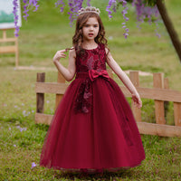 Load image into Gallery viewer, Kid Girls Solid Color Bow Embroidered Dressy Princess Dresses Wholesale 230803131
