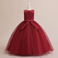 Load image into Gallery viewer, Kid Girls Solid Color Bow Embroidered Dressy Princess Dresses Wholesale 230803131
