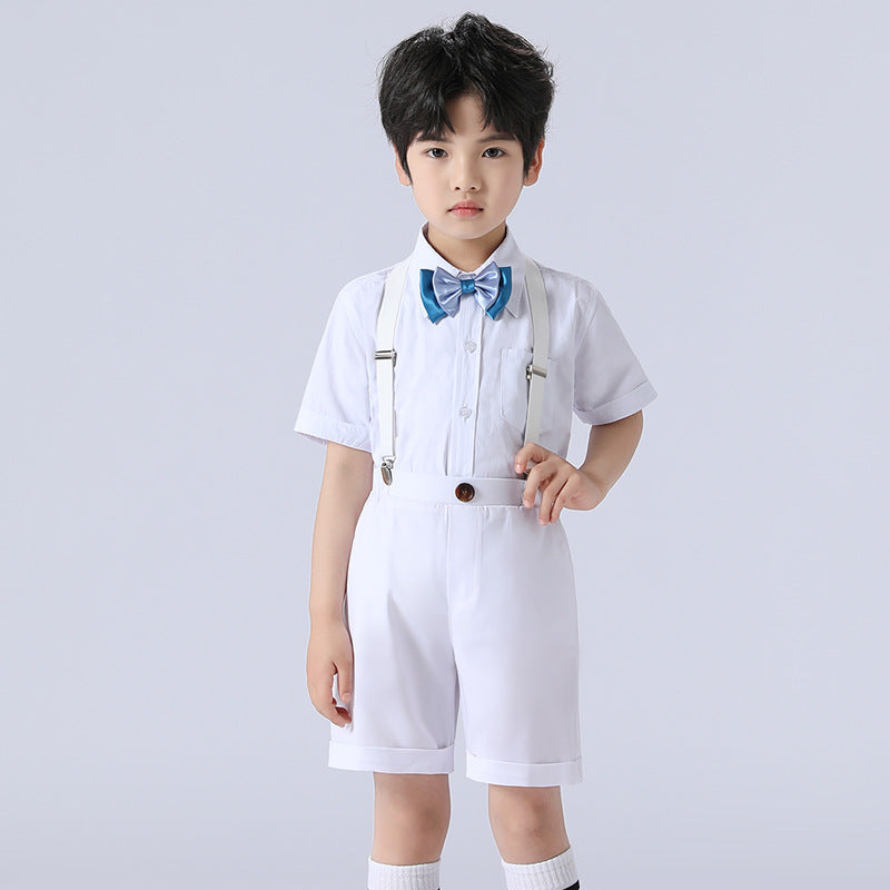 2 Pieces Set Kid Boys Solid Color Bow Shirts And Rompers Wholesale 230803184