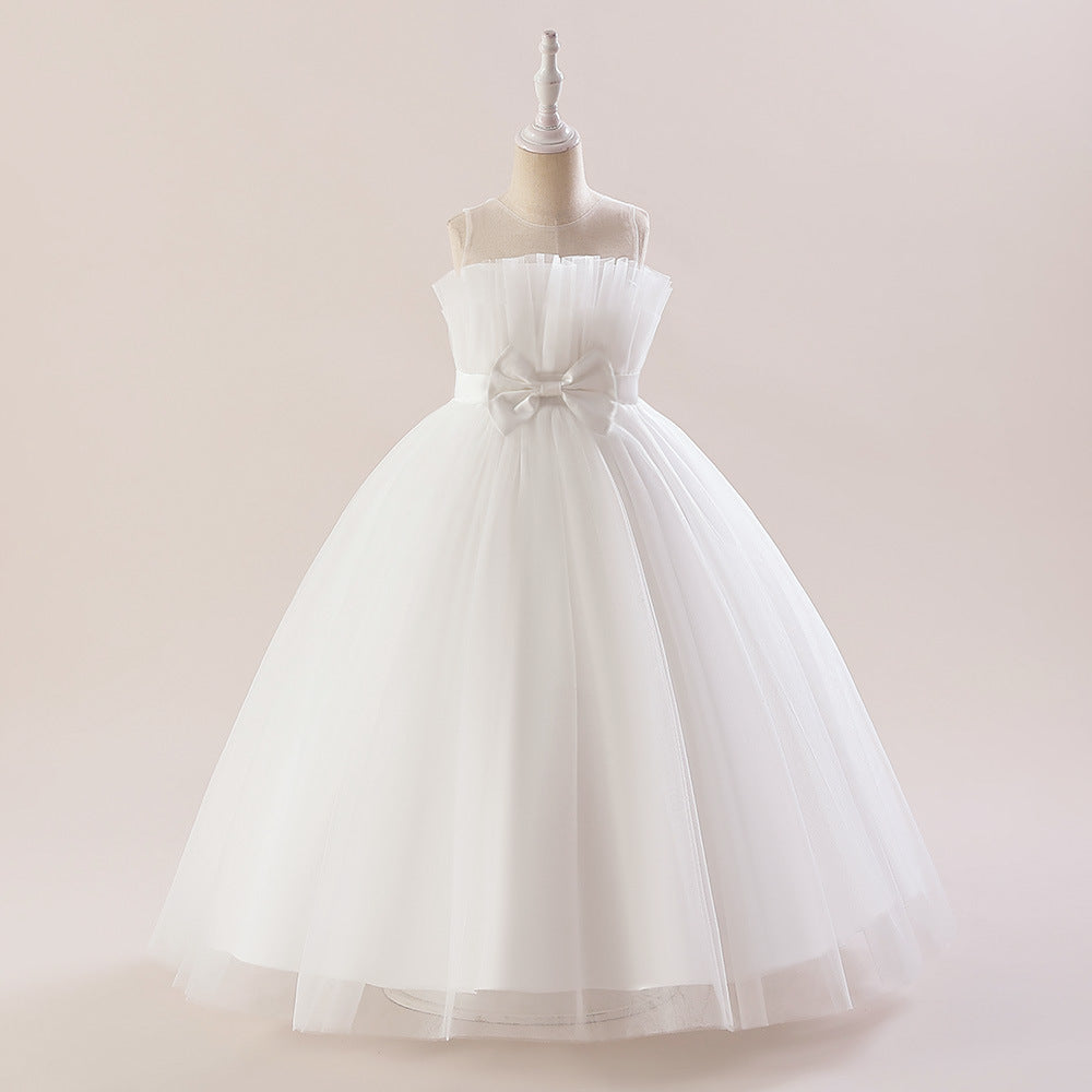Kid Girls Solid Color Bow Dressy Princess Dresses Wholesale 230803189