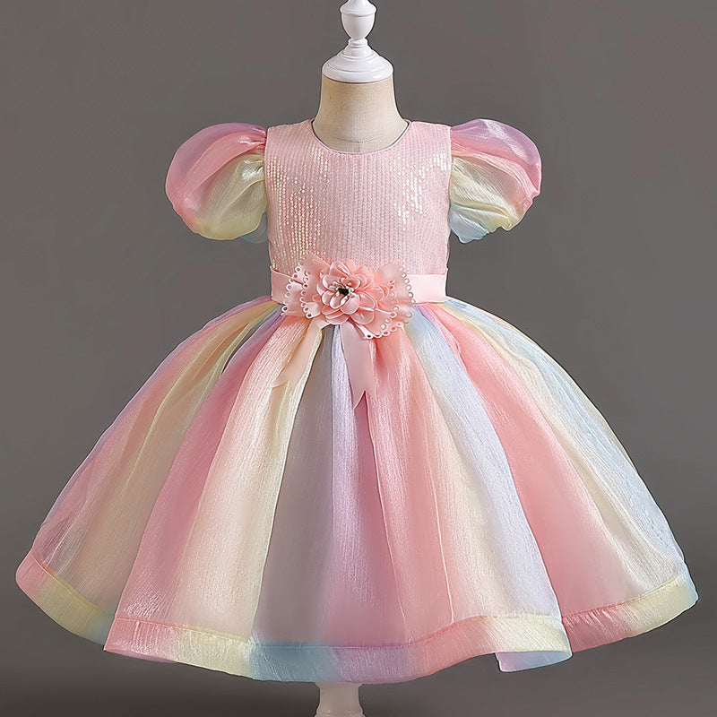 Kid Girls Color-blocking Dressy Princess Dresses Wholesale 230803196