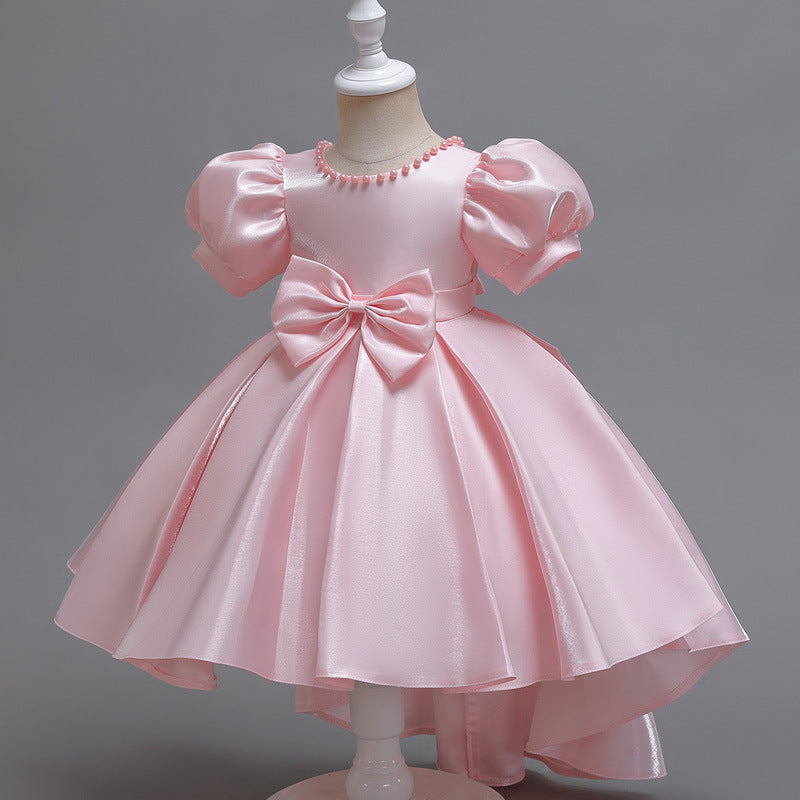 Kid Girls Solid Color Bow Dressy Princess Dresses Wholesale 230803200