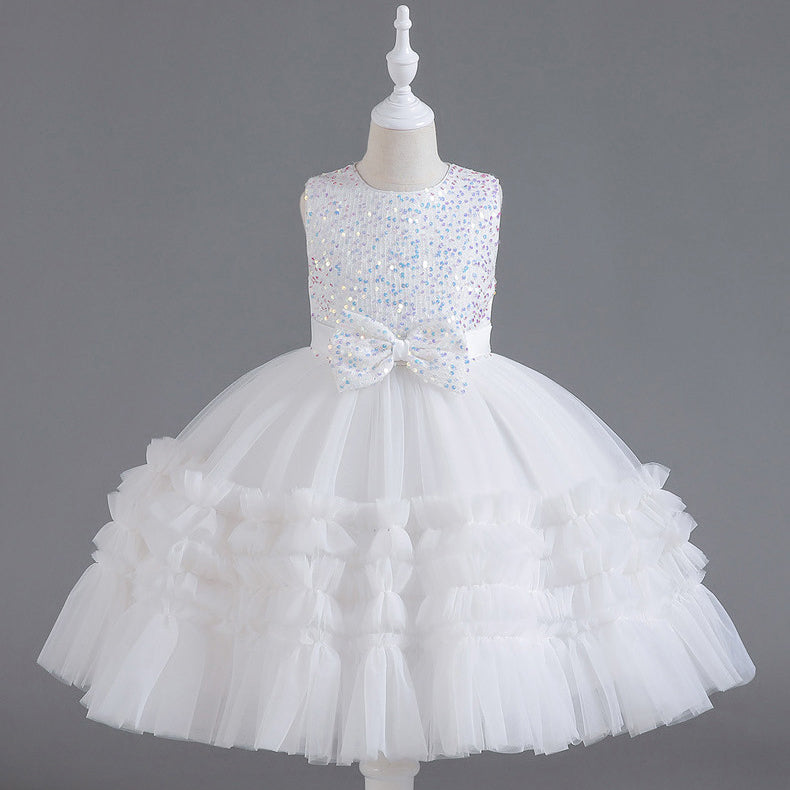 Kid Girls Solid Color Bow Dressy Princess Dresses Wholesale 2308032055