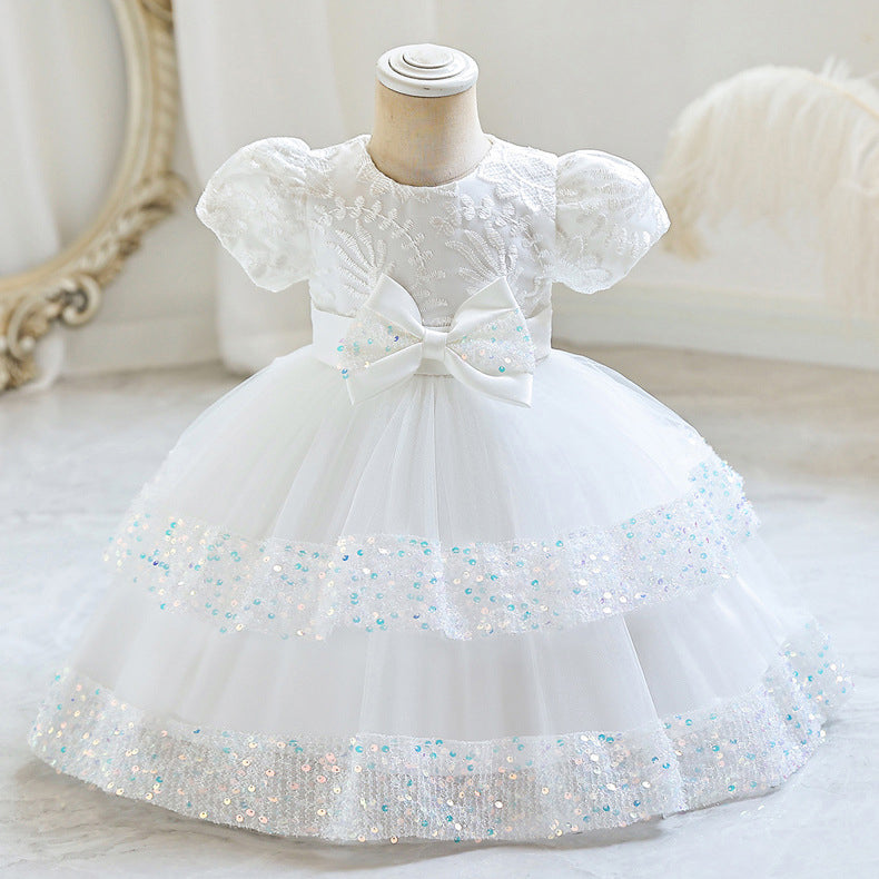 Baby Kid Girls Solid Color Bow Dressy Princess Dresses Wholesale 230803218