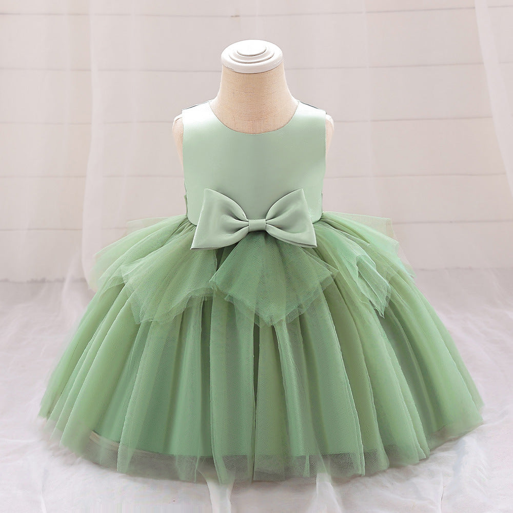 Baby Kid Girls Solid Color Bow Dressy Princess Dresses Wholesale 230803221