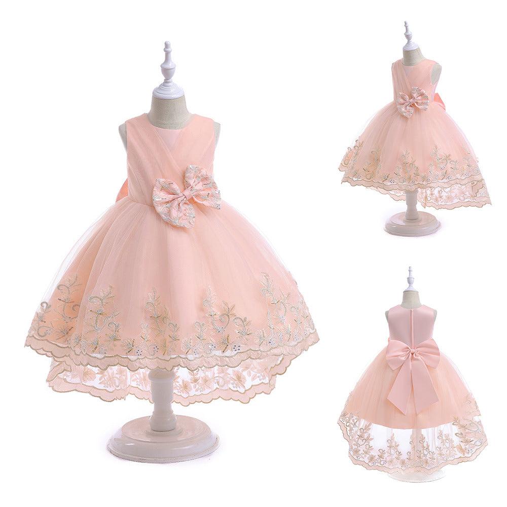 Kid Girls Solid Color Bow Dressy Princess Dresses Wholesale 230803235