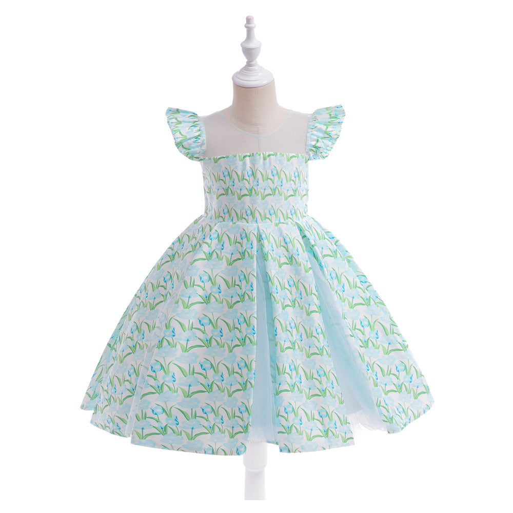 Kid Girls Flower Print Dressy Princess Dresses Wholesale 230803238