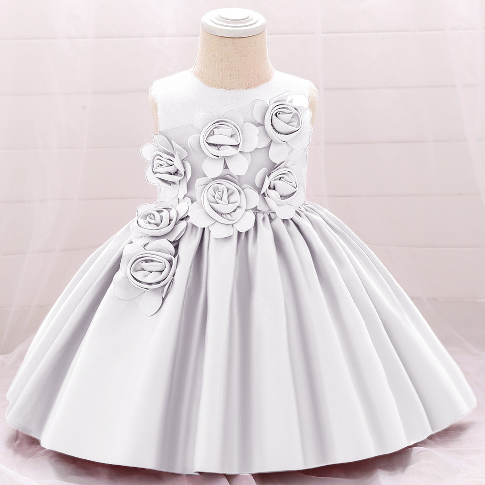 Baby Girls Solid Color Flower Dressy Princess Dresses Wholesale 23080334