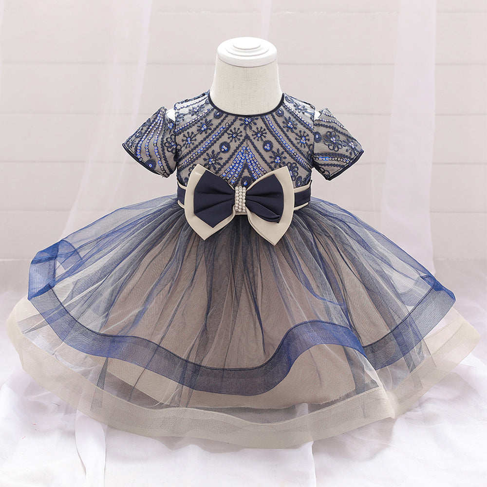 Baby Kid Girls Solid Color Bow Dressy Princess Dresses Wholesale 23080345