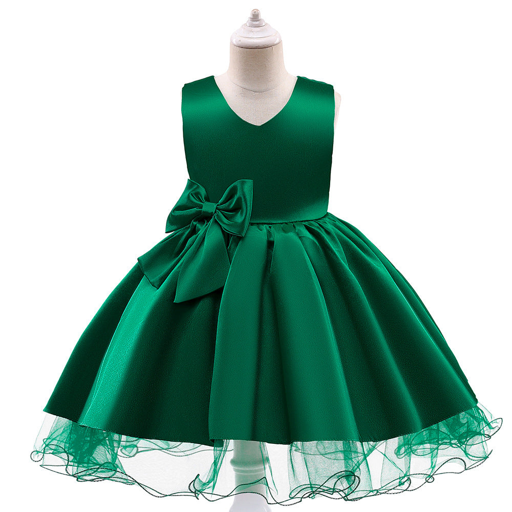 Kid Girls Solid Color Bow Dressy Princess Dresses Wholesale 23080359