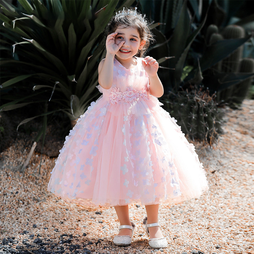 Baby Kid Girls Solid Color Flower Dressy Princess Dresses Wholesale 23080387