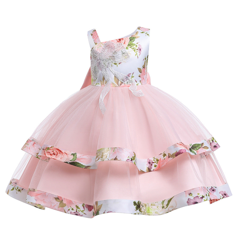 Kid Girls Flower Print Dressy Princess Dresses Wholesale 23080399
