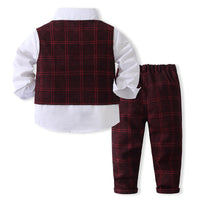 Load image into Gallery viewer, 3 Pieces Set Baby Kid Boys Solid Color Shirts Checked Vests Waistcoats And Pants Wholesale 23082802
