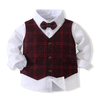 Load image into Gallery viewer, 3 Pieces Set Baby Kid Boys Solid Color Shirts Checked Vests Waistcoats And Pants Wholesale 23082802
